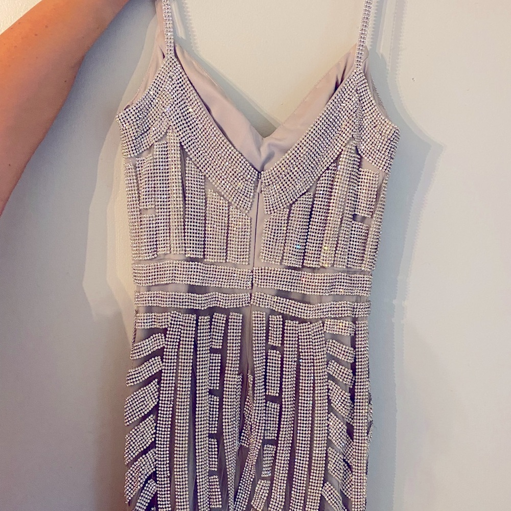 Silver Rhinestone Pageant Dress - Picture 4 of 9